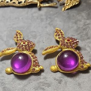 Gold and Purple Bunny Earrings